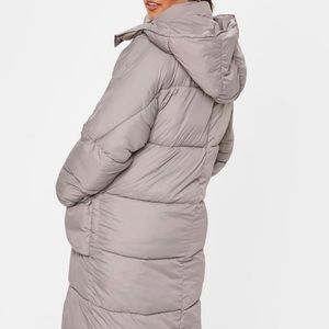 grey longline puffer jacket